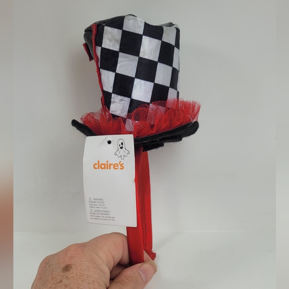 Black and Red Heart Top Hat Headband - Picture 2 of 7